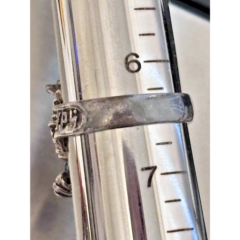 Vintage Sterling Silver Runic Wizard Ring Custom Blue Topaz Fantasy Goth Sz 6.5 - Picture 3 of 8
